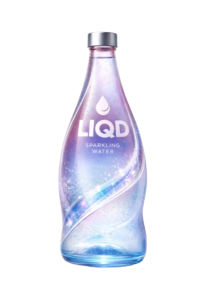 LIQD Sparkling Water bottle — iridescent premium design